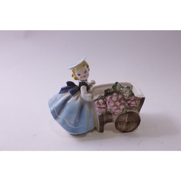 Vintage Ucagco Japan Planter, Girl with Flower Cart, Incomplete, ~ 250827-WH 542 - Picture 1 of 5